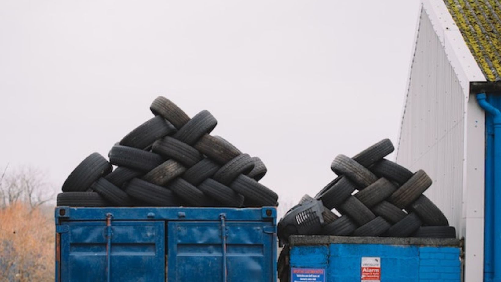 Waste containers full of tires
